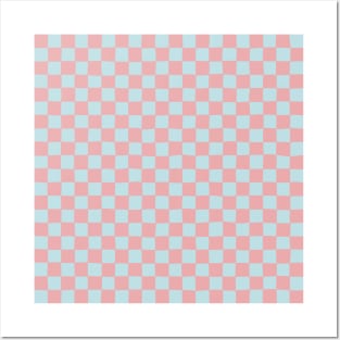 Wonky Checkerboard, Pink and Blue Posters and Art